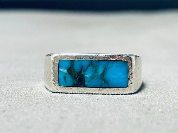 Brilliant Blue Diamond Turquoise Vintage Native American Navajo Sterling Silver Ring-Nativo Arts