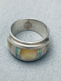Stunning Vintage Native American Navajo Opal Sterling Silver Inlay Ring Old-Nativo Arts