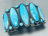 One Of Best Mid Century Vintage Native American Navajo Long Turquoise Sterling Silver Bracelet-Nativo Arts