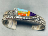 Jaws To Floor!! Vintage Native American Navajo Turquoise Inlay Sterling Silver Bracelet-Nativo Arts