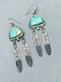 Sturdy Dangling Vintage Native American Navajo Turquoise Sterling Silver Feather Earrings-Nativo Arts