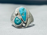 Brilliant Vintage Native American Navajo Cerrillos Morenci Turquoise Sterling Silver Ring-Nativo Arts