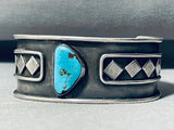 Diamond Silver Work Vintage Native American Navajo Turquoise Sterling Bracelet Cuff Old-Nativo Arts