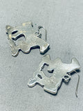 Leekity Horses Vintage Native American Zuni Sterling Silver Turquoise Earrings-Nativo Arts