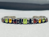 Signed Native American Navajo Amethyst Peridot Garnet Sterling Silver Bracelet-Nativo Arts