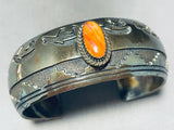 Kirb Nez Vintage Native American Navajo Orange Shell Sterling Silver Bracelet-Nativo Arts