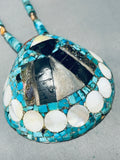 Benny Pencio Vintage Santo Domingo Turquoise Inlay Sterling Silver Necklace-Nativo Arts