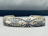 Signed Vintage Native American Navajo Sterling Silver Stamped Bracelet-Nativo Arts