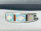 6' Wrist Vintage Navajo Turquoise Inlay Sterling Silver Bracelet Cuff-Nativo Arts