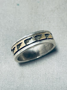 Excellent Vintage Native American Navajo Sterling Silver And 14k Gold Ring Signed P. Skeets-Nativo Arts