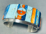 6.5 Inch Wrist Native American Navajo Turquoise Inlay Sterling Silver Bracelet Cuff-Nativo Arts