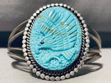Intricately Hand Carved Vintage Native American Navajo Turquoise Eagle Sterling Silver Bracelet-Nativo Arts