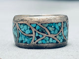 Artistic Vintage Native American Navajo Turquoise Chip Inlay Sterling Silver Ring-Nativo Arts