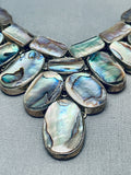 The Biggest Best Vintage Native American Navajo Abalone Sterling Silver Necklace-Nativo Arts