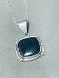 Unique Vintage Native American Navajo Black Swirl Agate Sterling Silver Necklace-Nativo Arts