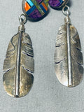 So Detailed Vintage Native American Zuni Turquoise Sterling Silver Inlay Earrings-Nativo Arts