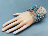 One Of The Most Intricate Tall Vintage Native American Navajo Turquoise Sterling Silver Bracelet-Nativo Arts