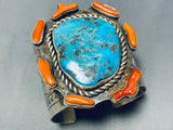 147 Grams Native American Navajo Turquoise Satellite Coral Sterling Silver Bracelet-Nativo Arts