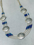 Spectacular Vintage Azuite Heishi Sterling Silver Sun Necklace-Nativo Arts