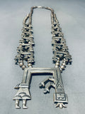 Gasp! Symbolic Vintage Native American Navajo 187 Gram Sterling Silver Squash Blossom Necklace-Nativo Arts