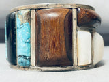 138 Grams Vintage Native American Navajo Turquoise Wood Inlay Sterling Silver Bracelet-Nativo Arts