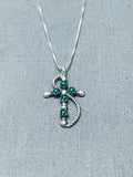 Lula Bowanna Vintage Native American Navajo Green Turquoise Sterling Silver Cross Necklace-Nativo Arts