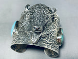 133 Grams Buffalo Head Navajo Turquoise Sterling Silver Bracelet-Nativo Arts
