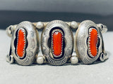 Dynamic Vintage Native American Navajo Coral Sterling Silver Shadowbox Bracelet-Nativo Arts