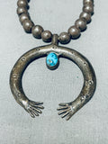 1920's Vintage Native American Navajo Turquoise Coin Silver Open Arms Necklace Wow!!!-Nativo Arts