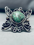 One Of The Biggest Best Vintage Native American Navajo Green Turquoise Sterling Silver Ring-Nativo Arts