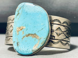 Brilliant Native American Navajo Kingman Turquoise Sterling Silver Huge Bracelet-Nativo Arts