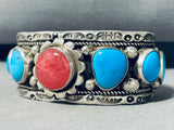 Majestic Vintage Native American Navajo Rhodolyte 5 Blue Gem Turquoise Sterling Silver Cuff-Nativo Arts