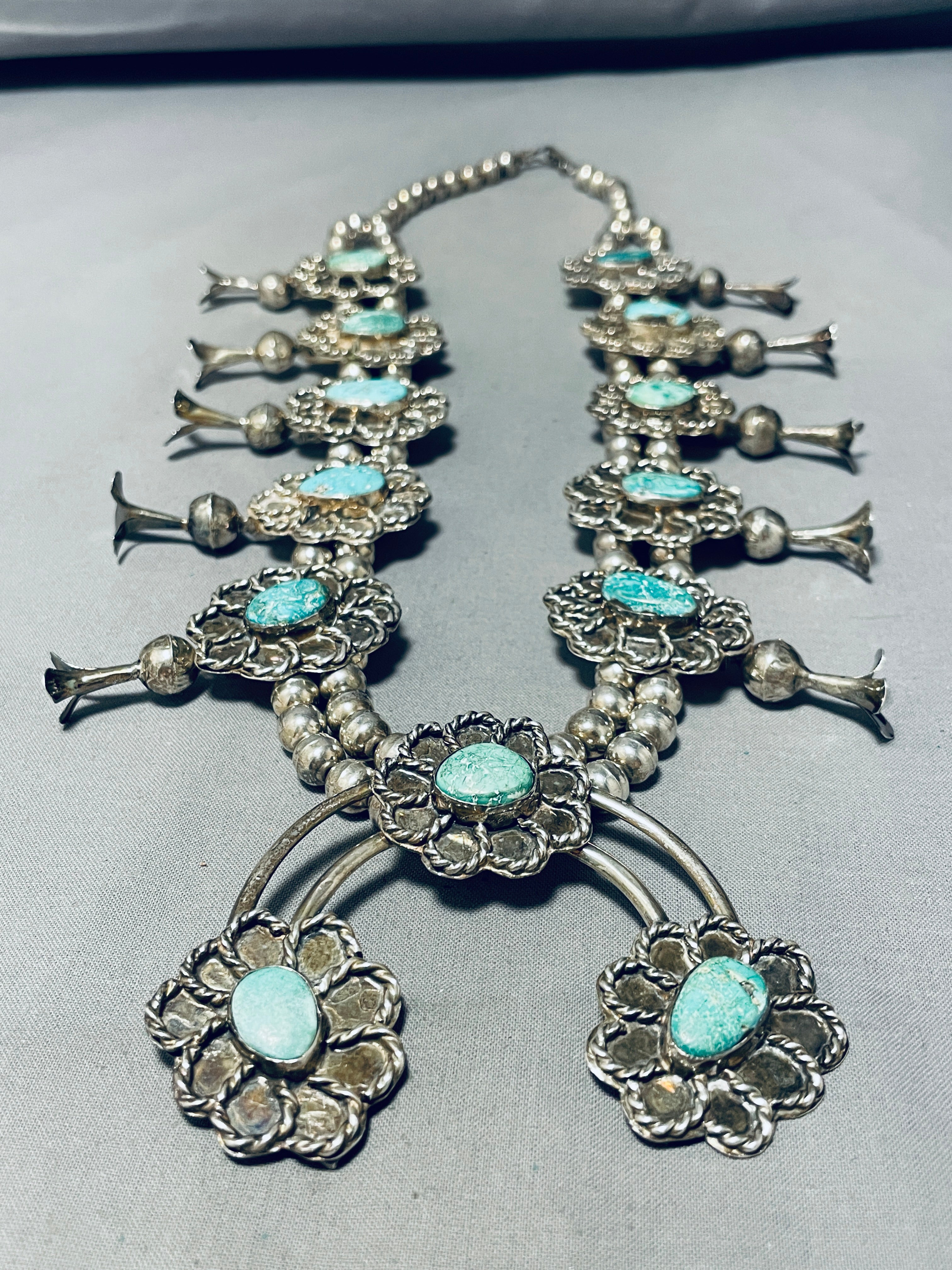 Vintage Navajo Turquoise & Sterling Squash Blossom Necklace | eBay