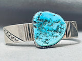Chunky Nugget Turquoise Vintage Native American Navajo Sterling Silver Bracelet
