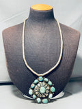 One Of Most Unique Vintage Native American Navajo Turquoise Flower Sterling Silver Necklace-Nativo Arts