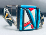 One Of The Coolest Vintage Native American Zuni Turquoise Inlay Sterling Silver Bracelet-Nativo Arts