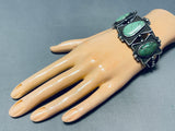 Sturdy Vintage Native American Navajo Green Turquoise Sterling Silver Bracelet-Nativo Arts