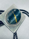 Hypnotic Vintage Signed Native American Navajo Huge Tiger Eye Sterling Silver Bolo-Nativo Arts