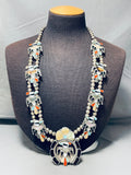 Gasp! Vintage Native American Zuni Bird Inlay Sterling Silver Squash Blossom Necklace Old-Nativo Arts