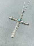 Native American Wonderful Vintage Navajo Blue Gem Turquoise Sterling Silver Cross Necklace-Nativo Arts
