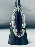Elegant Vintage Native American Navajo Signed Black Onyx Sterling Silver Large Ring-Nativo Arts