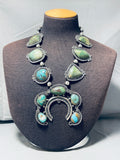 237 Grams!! Chunky Turquoise Vintage Native American Navajo Squash Blossom Necklace Old-Nativo Arts