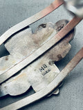 One Of The Best Vintage Native American Navajo Lapis Sterling Silver Leaf Bracelet-Nativo Arts