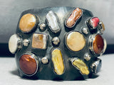 Earth Stone!! Vintage Sterling Silver Bracelet Cuff Wide-Nativo Arts