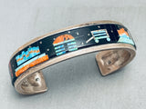 6.5 Inch Wrist Vintage Native American Navajo Hogan Inlay Sterling Silver Turquoise Bracelet-Nativo Arts