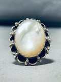 Opulent Vintage Native American Navajo Mother Of Pearl Sterling Silver Ring-Nativo Arts