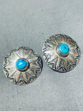 Authentic Vintage Native American Navajo Blue Gem Turquoise Sterling Silver Earrings-Nativo Arts