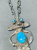 Detailed Vintage Native American Navajo Turquoise Kachina Sterling Silver Necklace-Nativo Arts