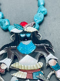Huge Kachina Dancer Native American Zuni Turquoise Inlay Sterling Silver Necklace-Nativo Arts