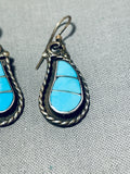 Cute Waterdrop Vintage Native American Zuni Turquoise Sterling Silver Inlay Earrings-Nativo Arts